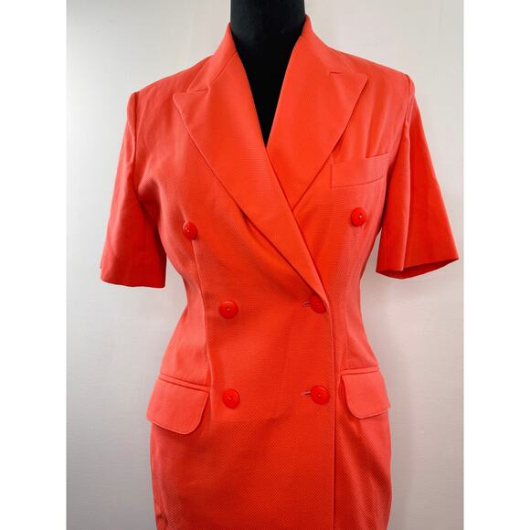 VINTAGE Rodier Coral Orange Blazer Dress Peak Lapel Double Breasted 38 FRANCE - Picture 2 of 8